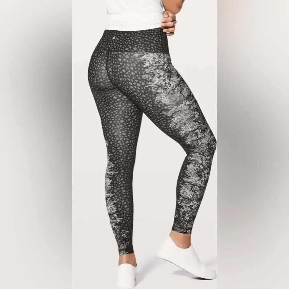 Lululemon Wunder Under High Rise Tight Overlace Gray & Black Size 8